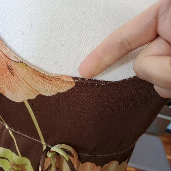 VTG Long Slip Babydoll Dress Brown 2 Pc Robe Set Peach Sz S Loungewear 70s Nylon - Picture 14 of 16